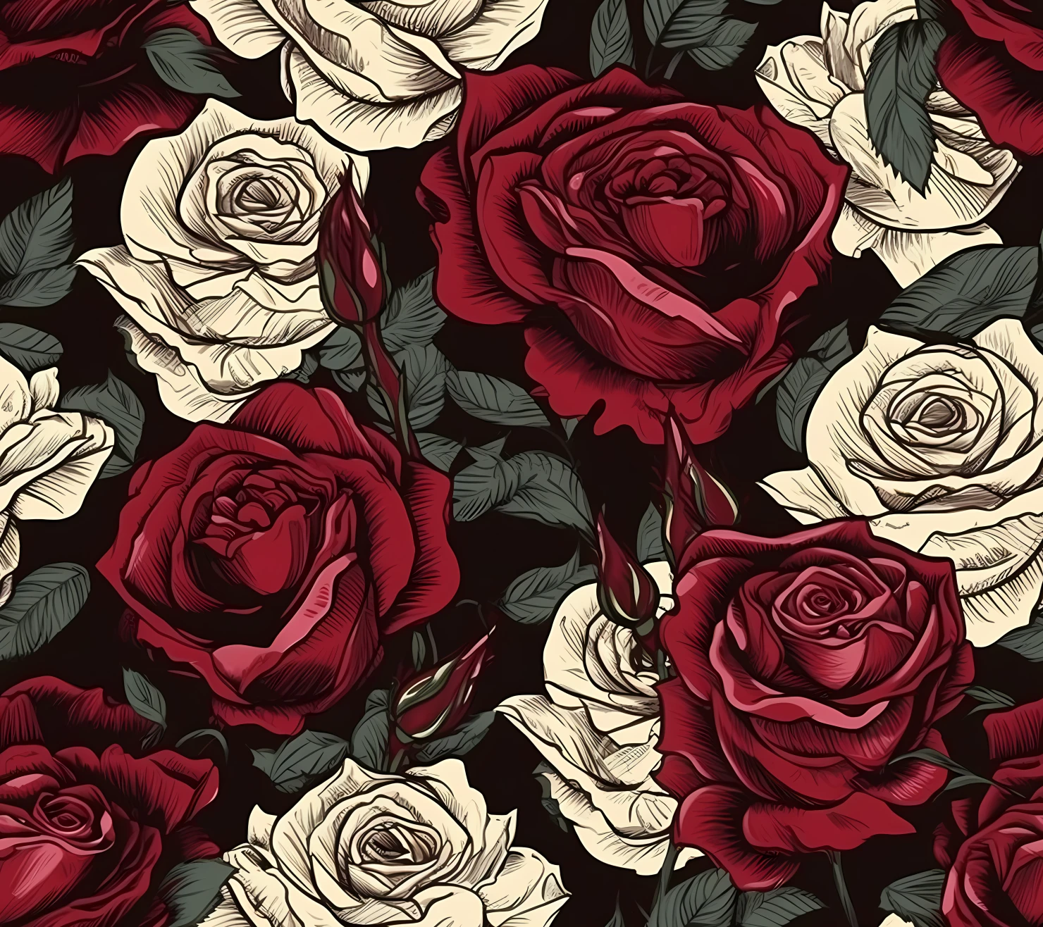 Red rose seamless pattern on a light color background #29840