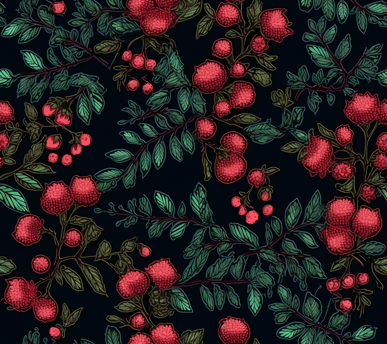 Raseberry embroidery seamless pattern on a light color background #29844