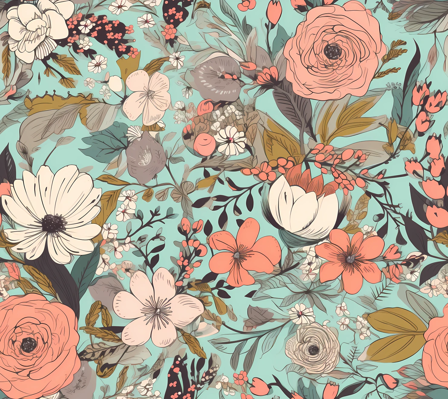 Spring floral boho seamless pattern on a light color background #29846