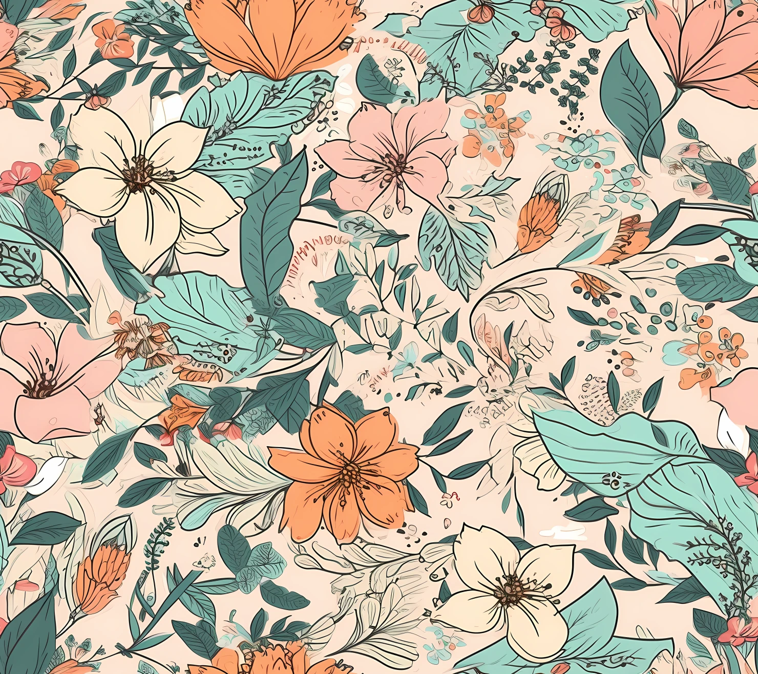 Spring floral boho seamless pattern on a light color background #29847