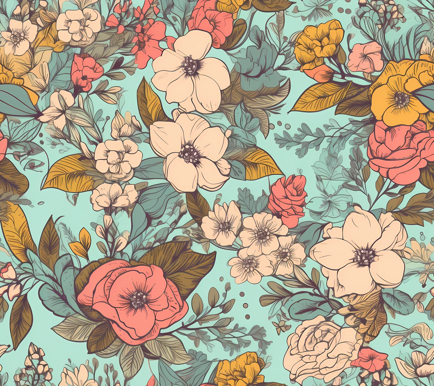 Spring floral boho seamless pattern on a light color background #29848