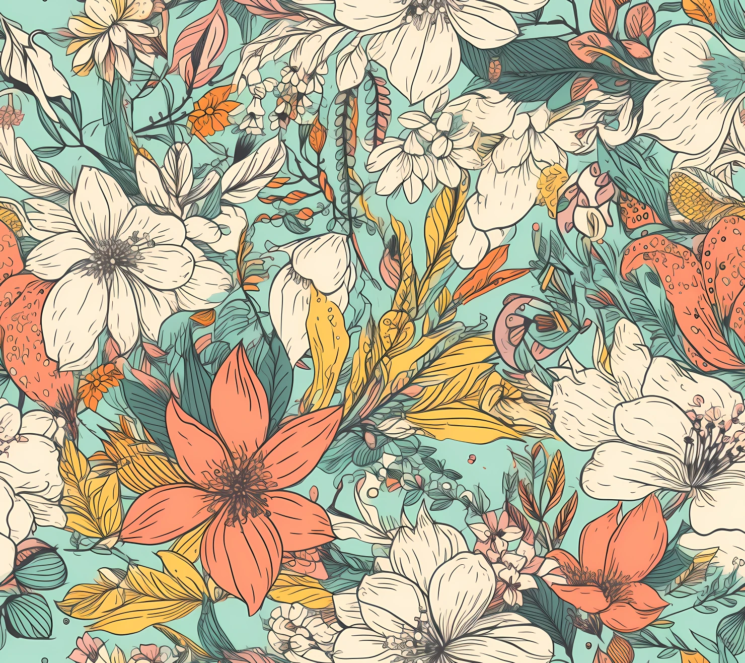 Spring floral boho seamless pattern on a light color background #29850
