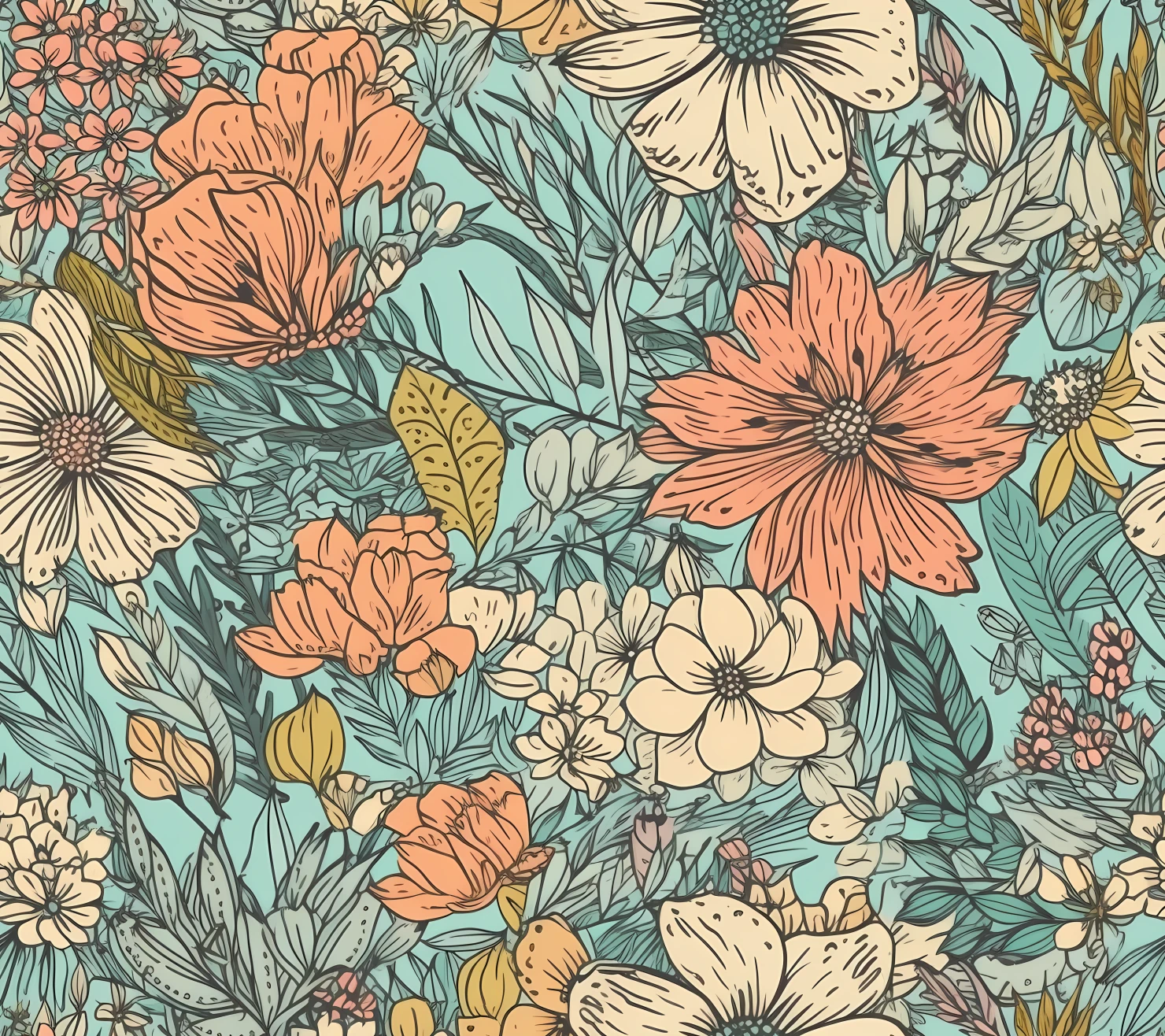 Spring floral boho seamless pattern on a light color background #29851