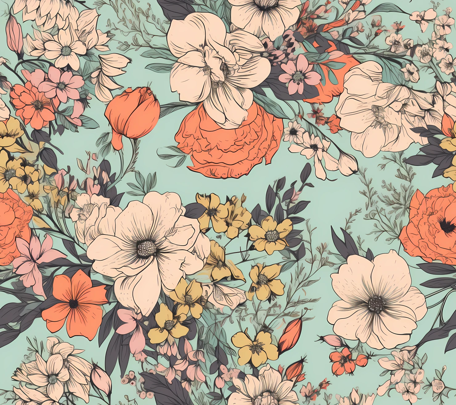 Spring floral boho seamless pattern on a light color background #29853