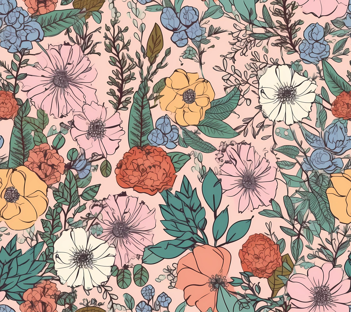 Spring floral boho seamless pattern on a light color background #29854