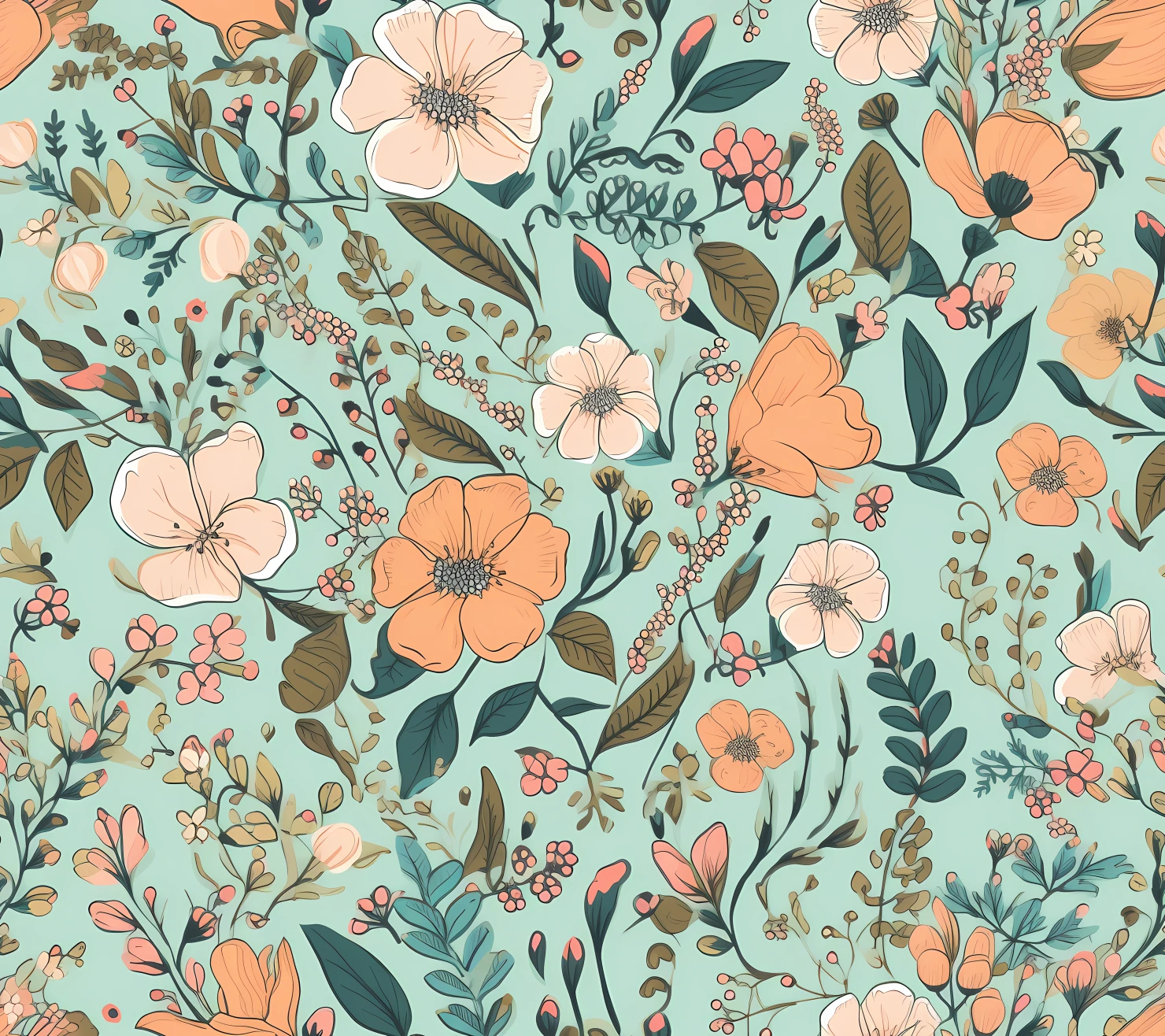 Spring floral boho seamless pattern on a light color background #29855