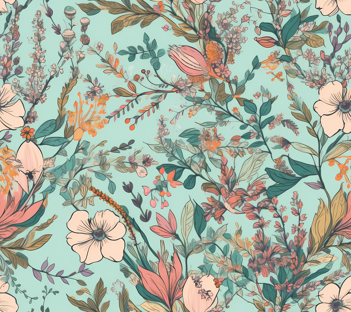 Spring floral boho seamless pattern on a light color background #29856