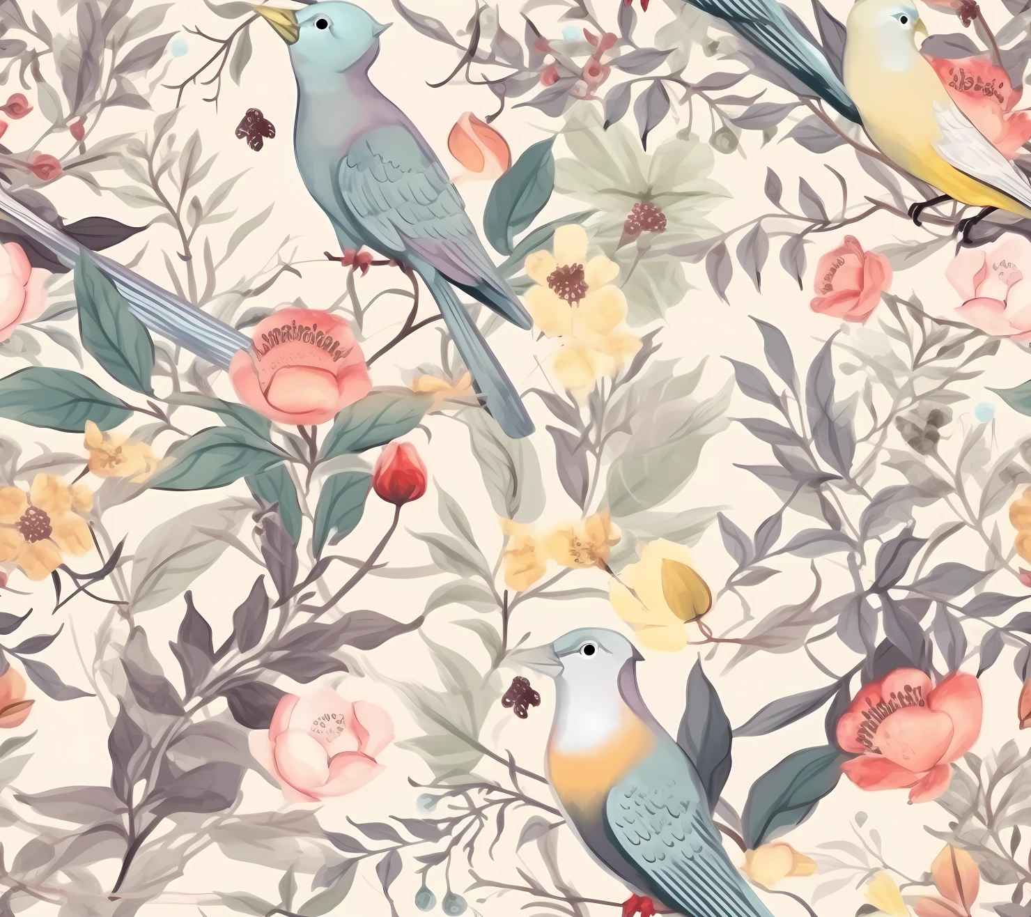 Songbirds and Floral, seamless pattern on a light color background #29861