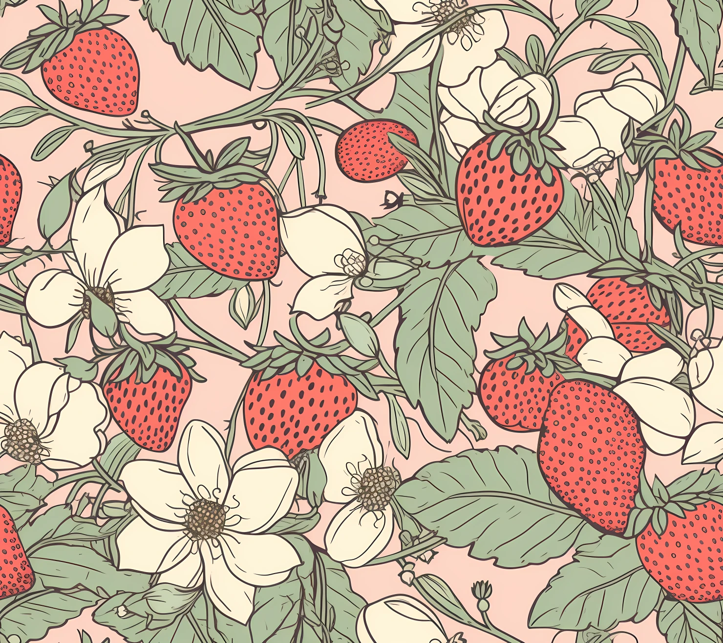 Strawberries boho seamless pattern on a light color background #29867