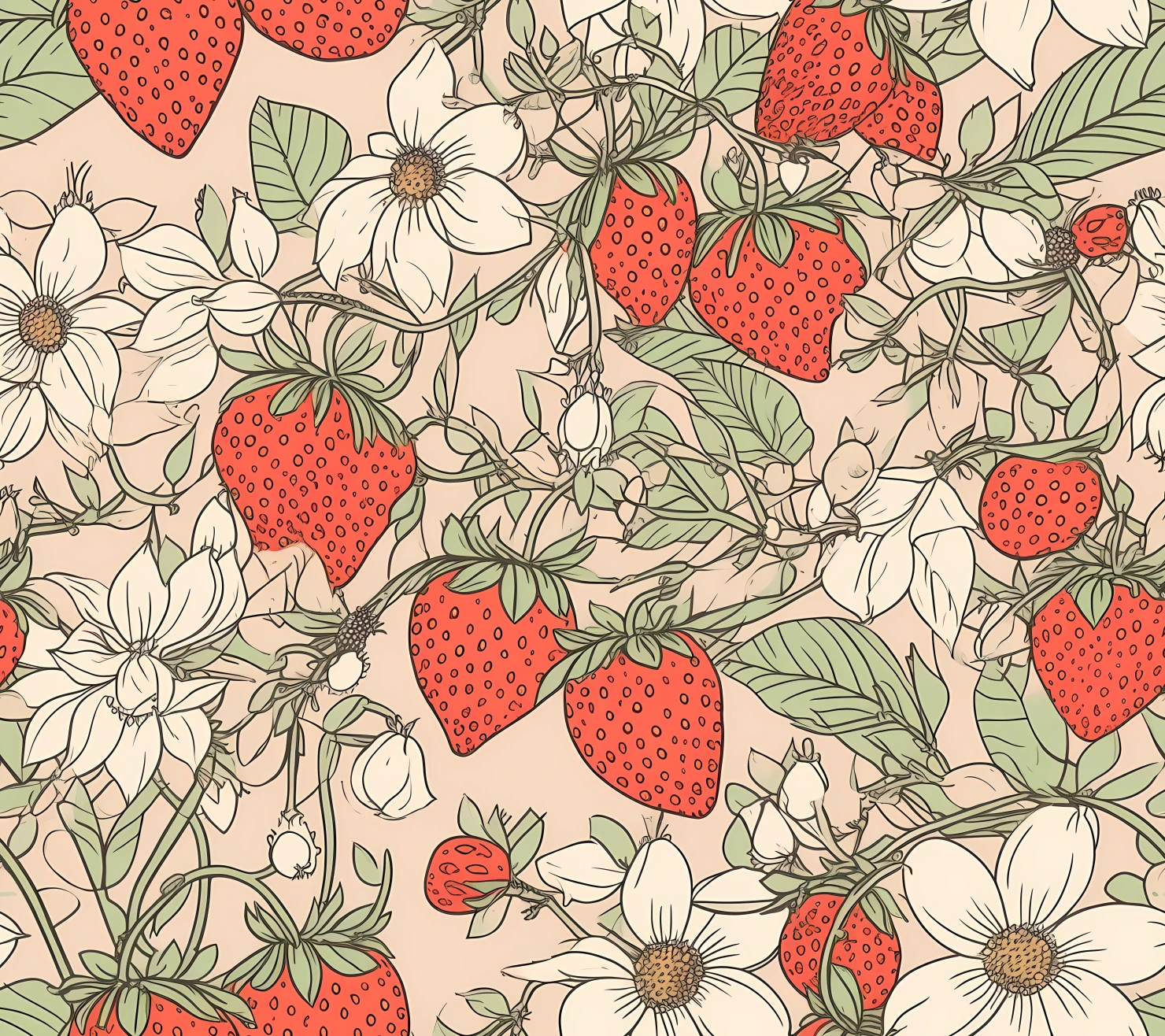 Strawberries boho seamless pattern on a light color background #29868