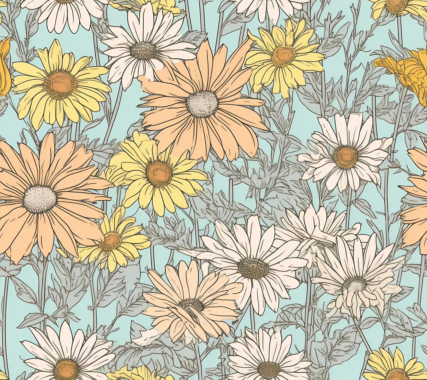 Daisy boho seamless pattern on a light color background #29869