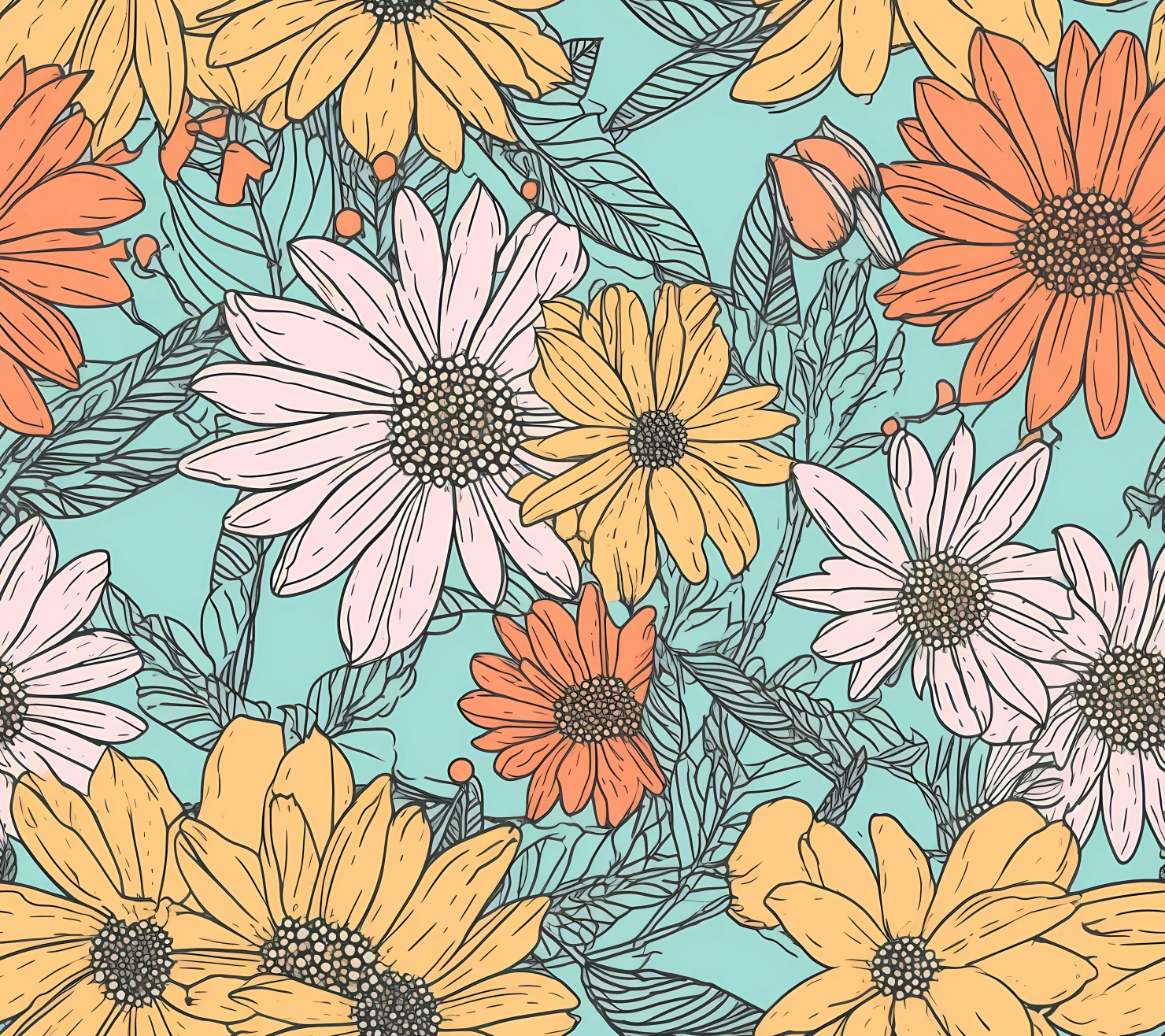 Daisy boho seamless pattern on a light color background #29870