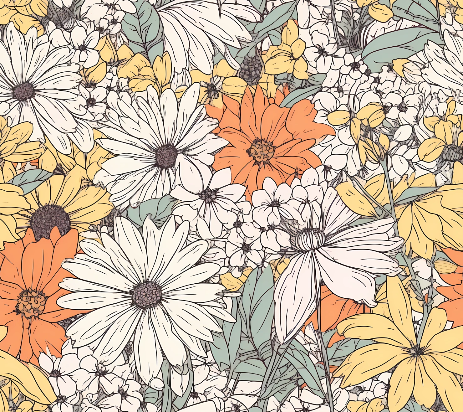 Daisy boho seamless pattern on a light color background #29871
