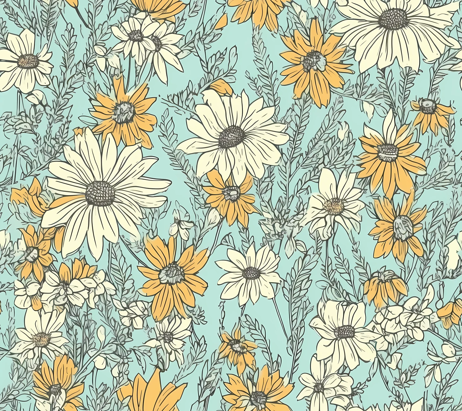 Daisy boho seamless pattern on a light color background #29872