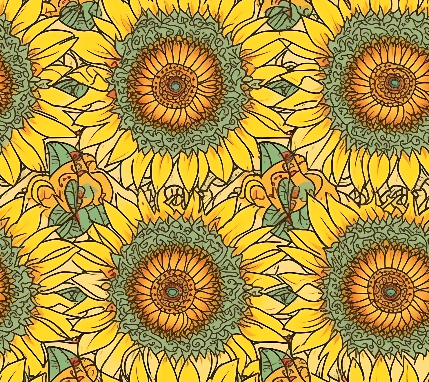 Sunflower boho seamless pattern on a light color background #29873