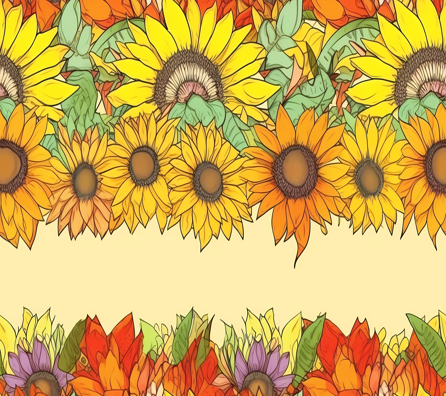 Sunflower boho seamless pattern on a light color background #29876
