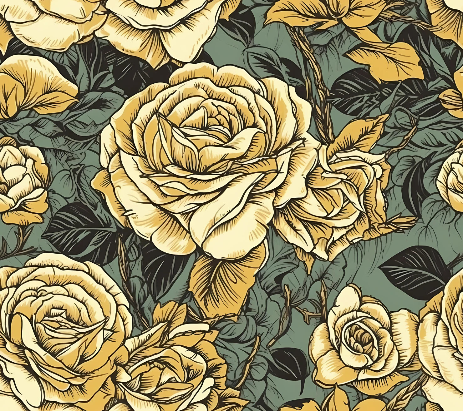 Yellow rose boho seamless pattern on a light color background #29877