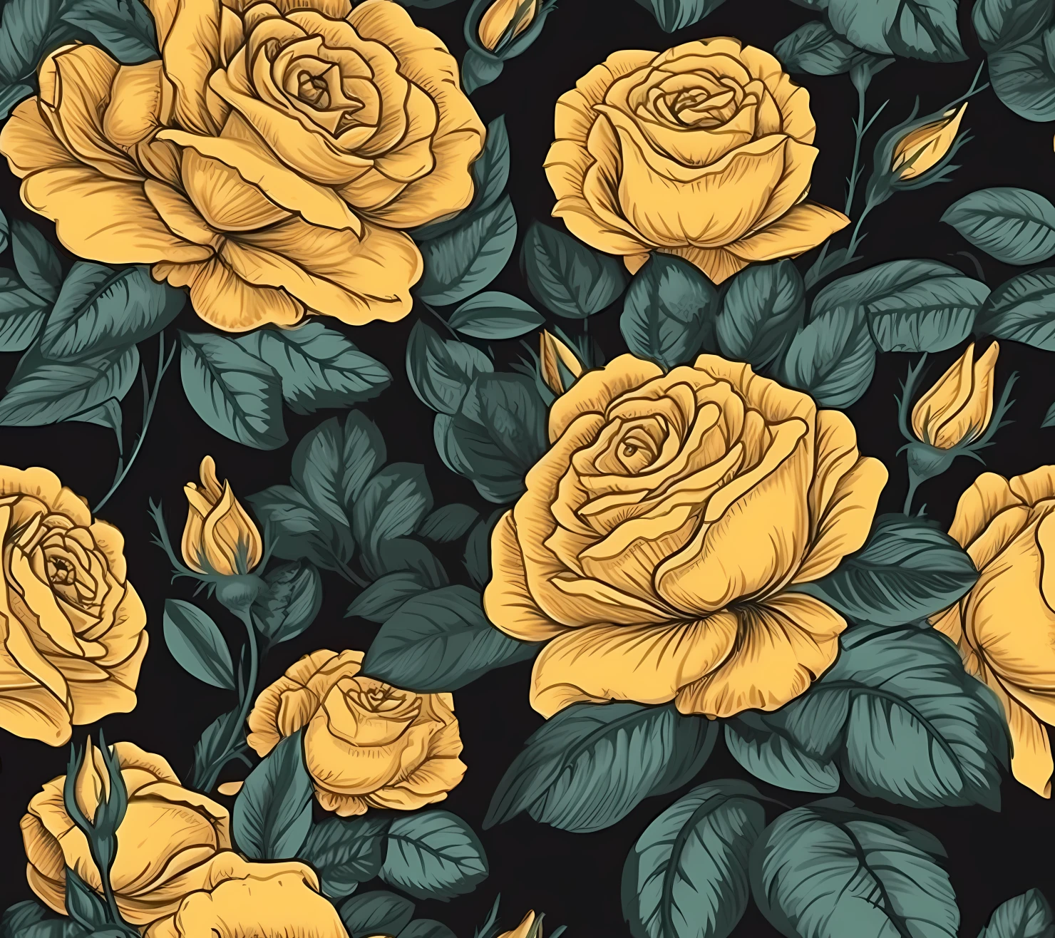Yellow rose boho seamless pattern on a light color background #29878