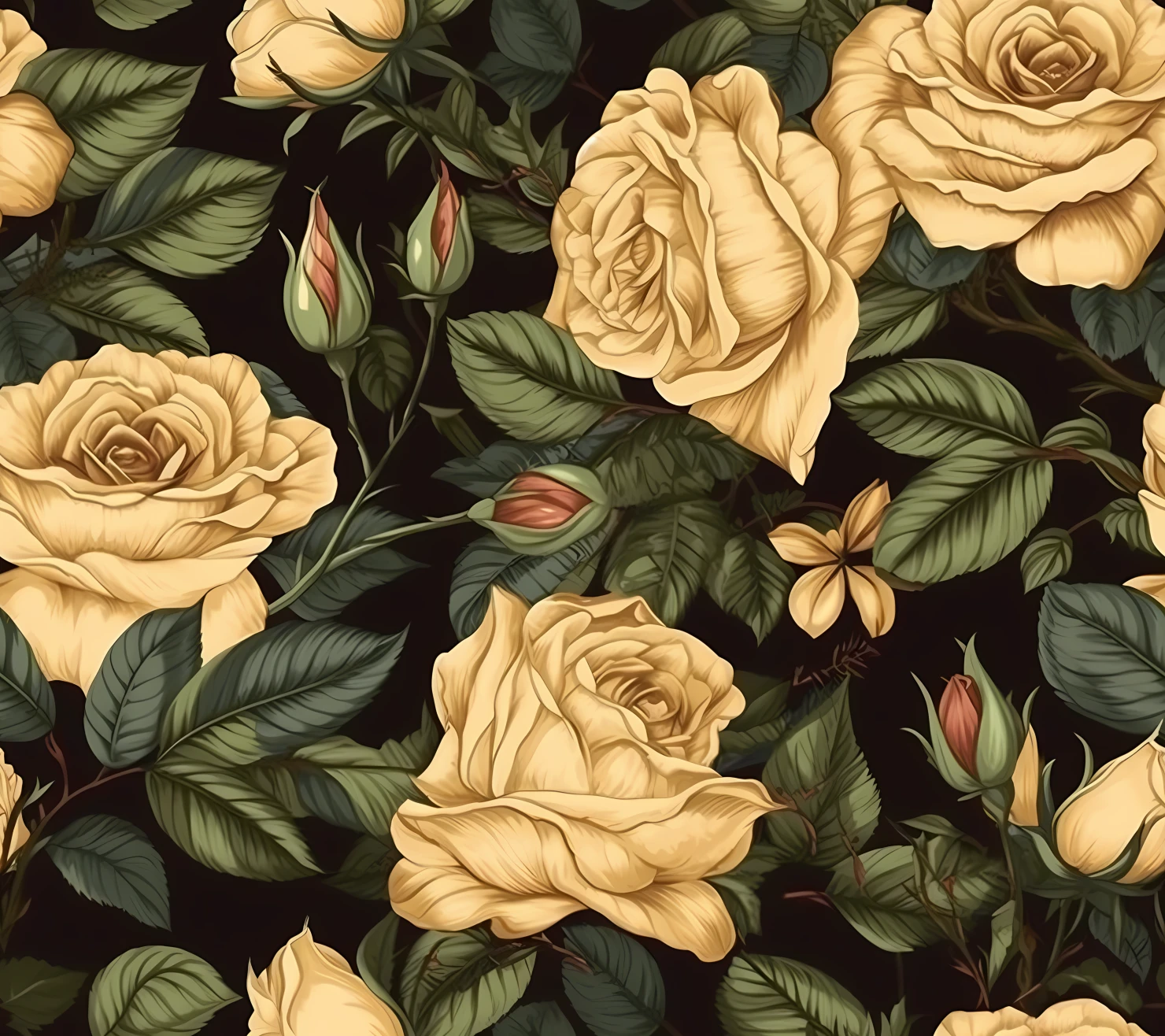 Yellow rose boho seamless pattern on a light color background #29879