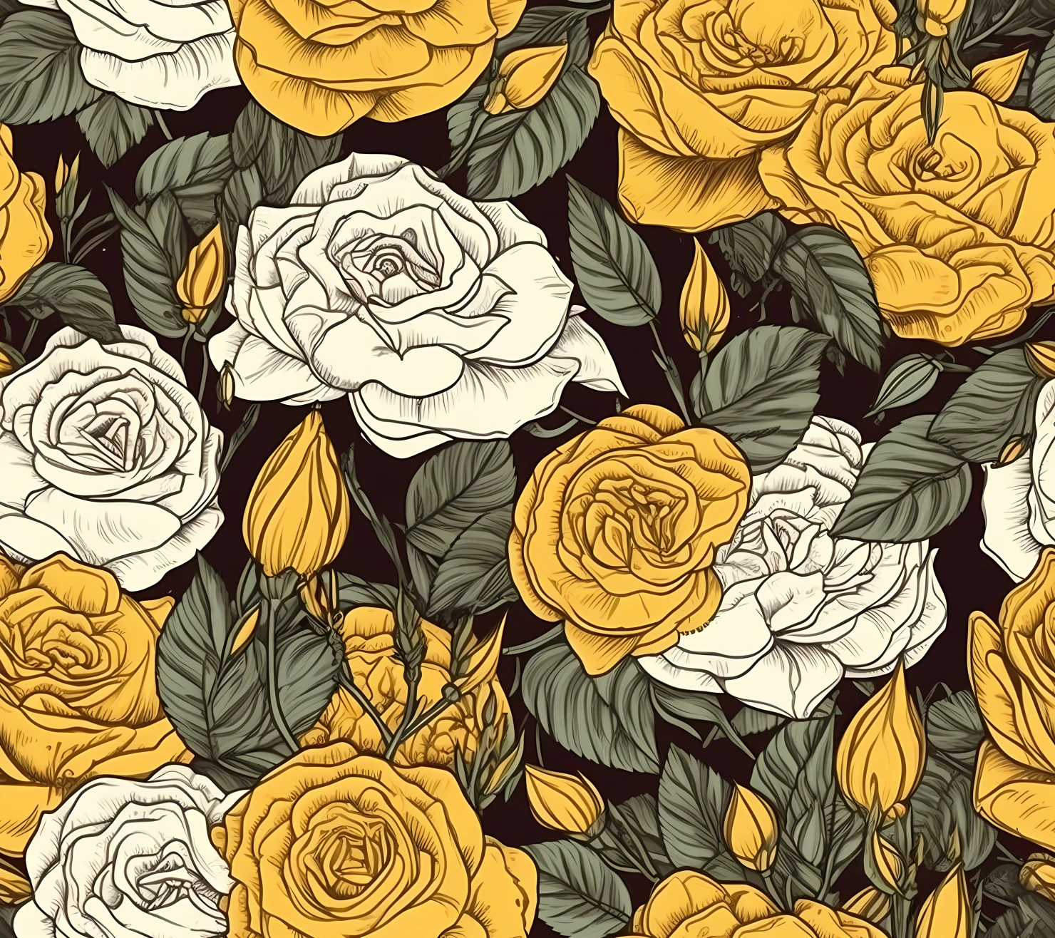 Yellow rose boho seamless pattern on a light color background #29880
