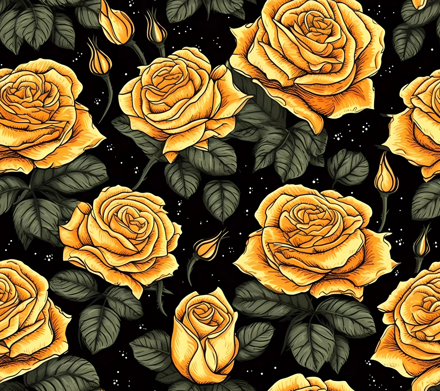 Yellow rose boho seamless pattern on a light color background #29881