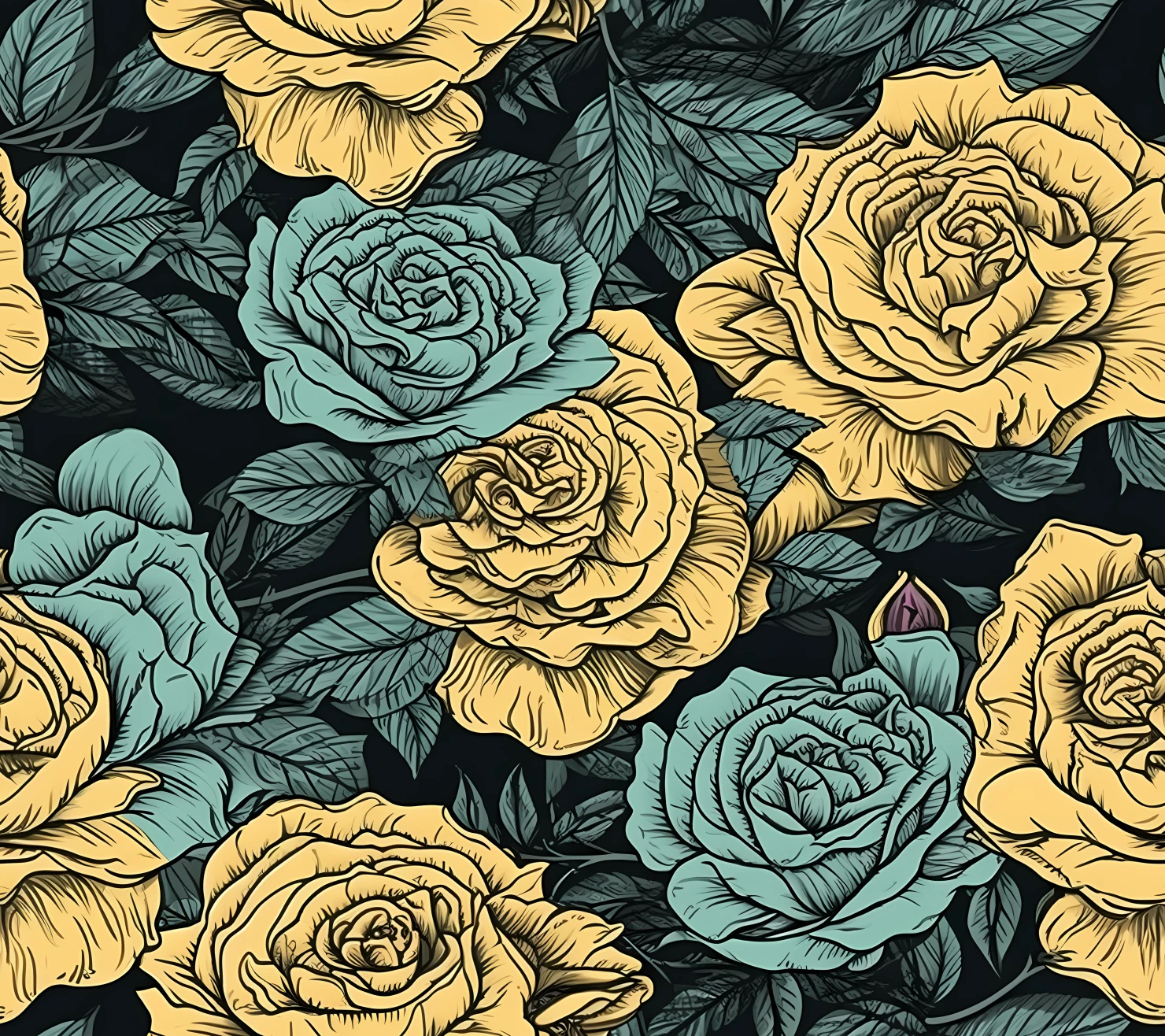 Yellow rose boho seamless pattern on a light color background #29882