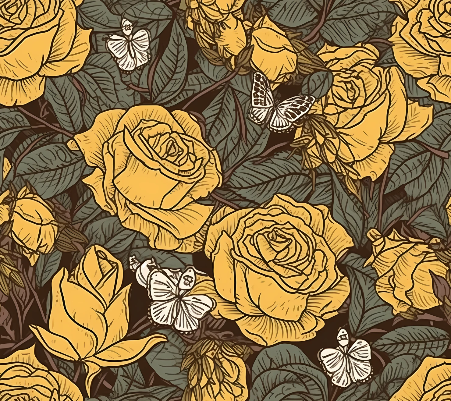 Yellow rose boho seamless pattern on a light color background #29883