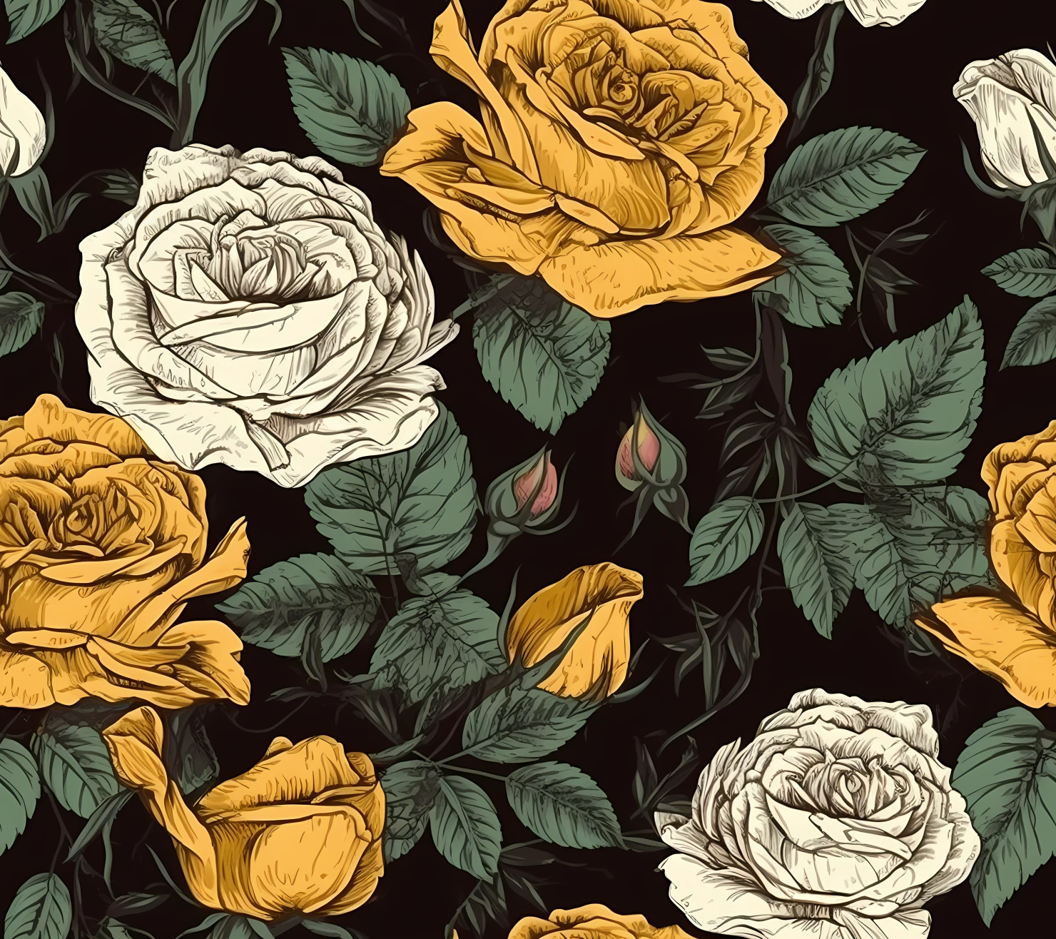 Yellow rose boho seamless pattern on a light color background #29884