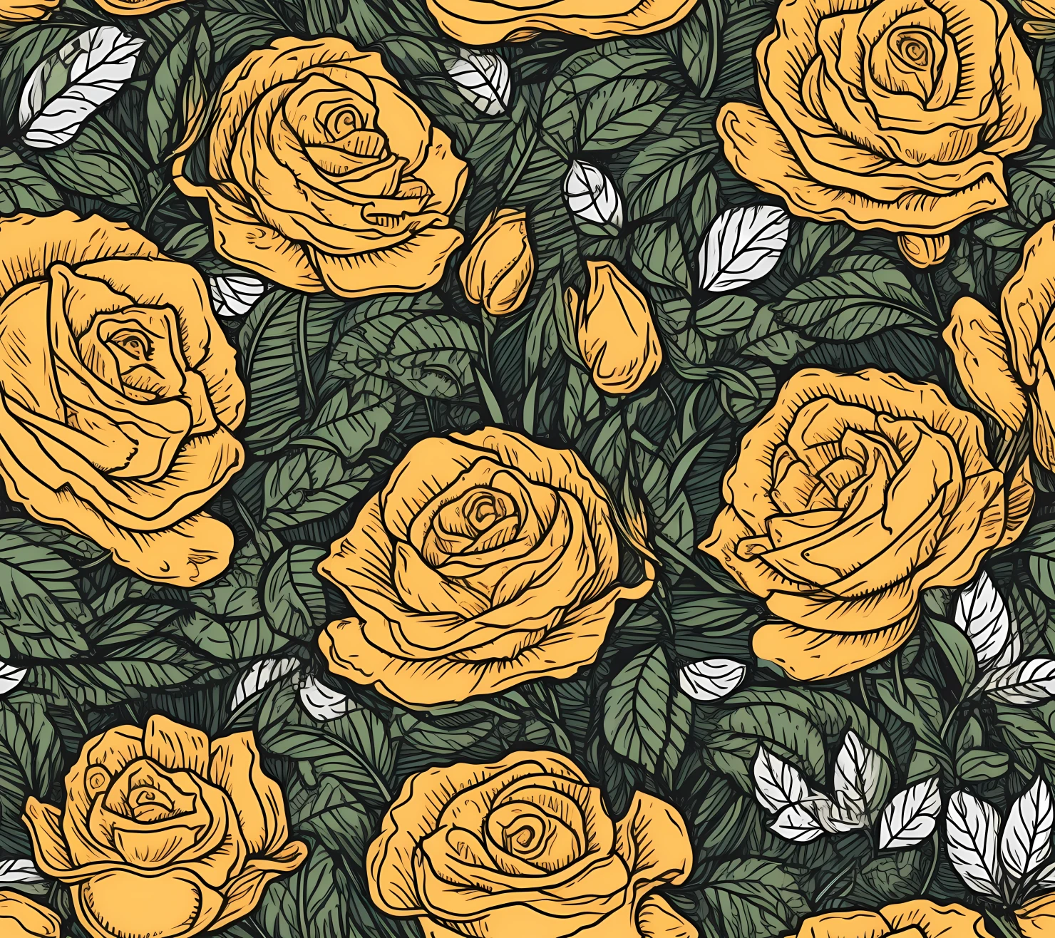 Yellow rose boho seamless pattern on a light color background #29888