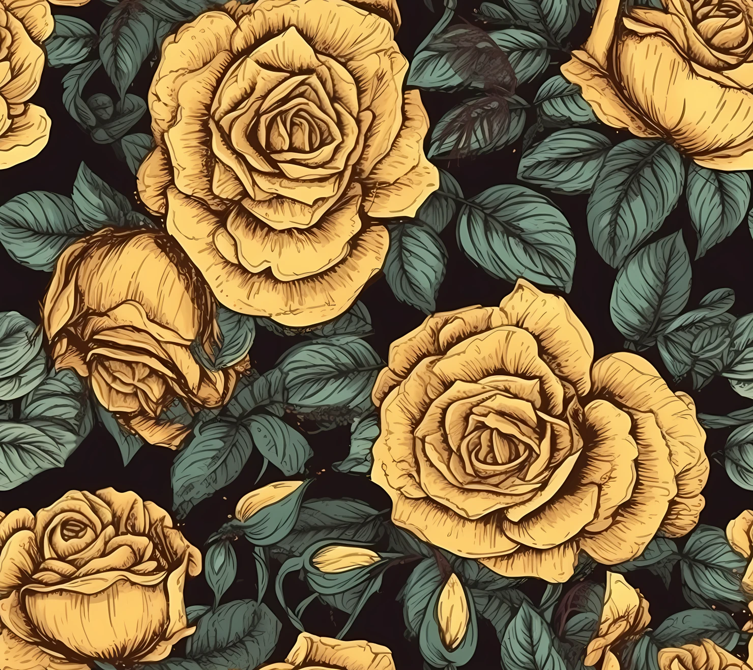 Yellow rose boho seamless pattern on a light color background #29889