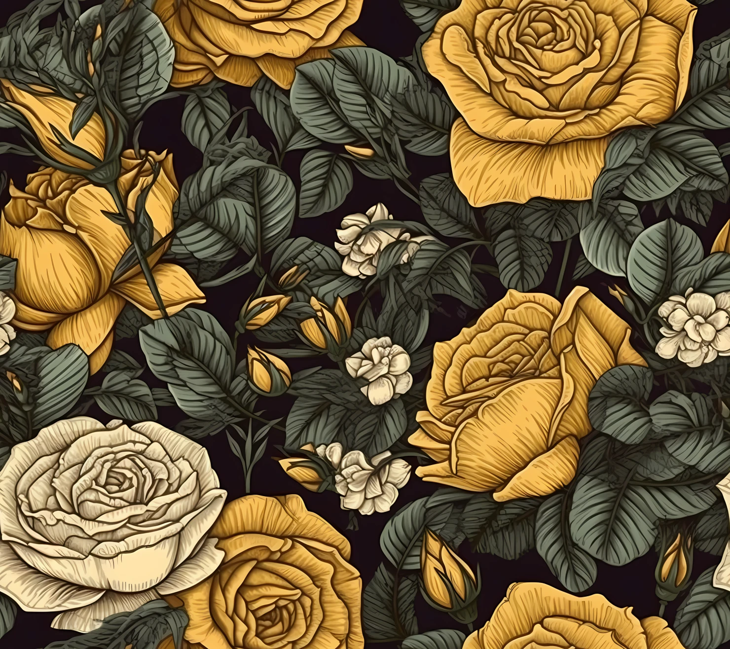 Yellow rose boho seamless pattern on a light color background #29890