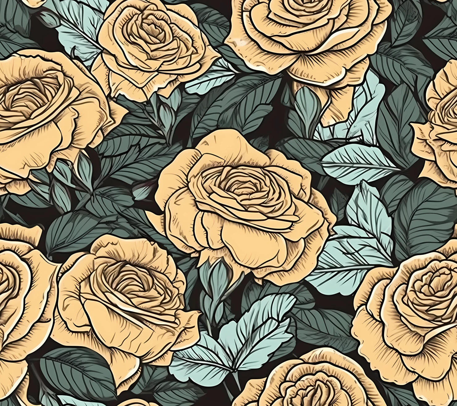 Yellow rose boho seamless pattern on a light color background #29892