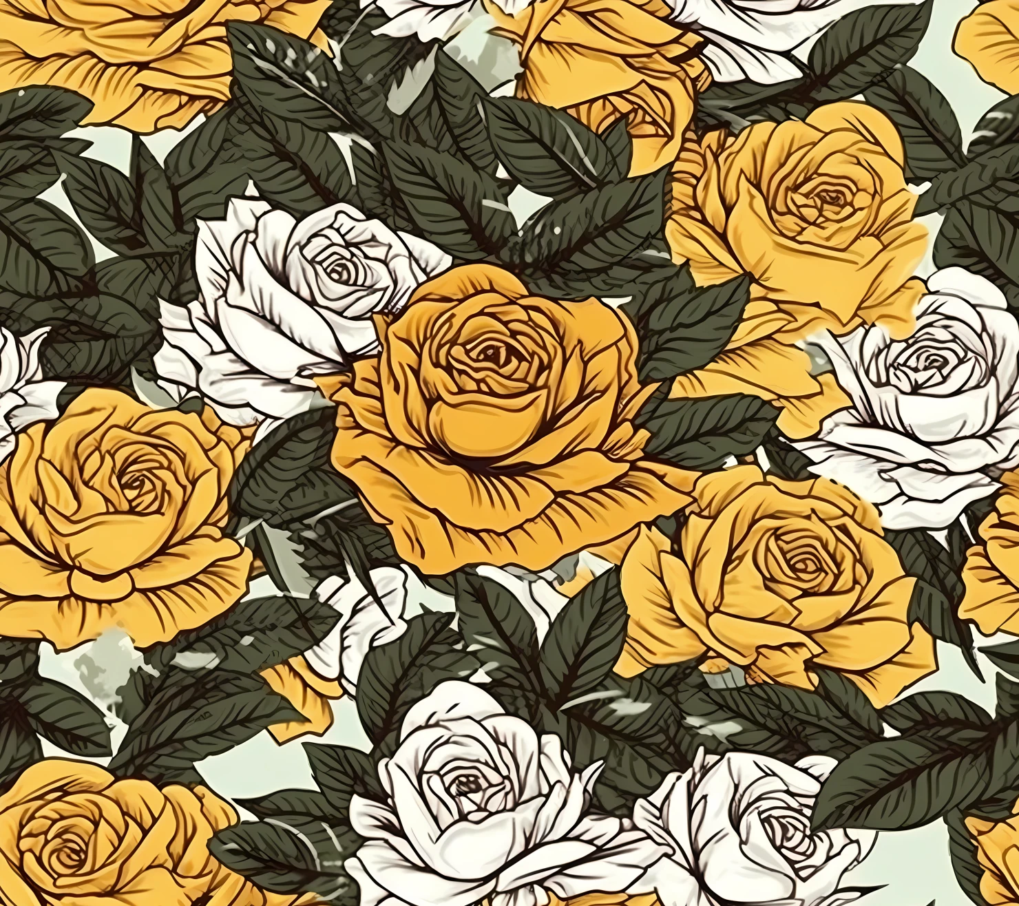 Yellow rose boho seamless pattern on a light color background #29893