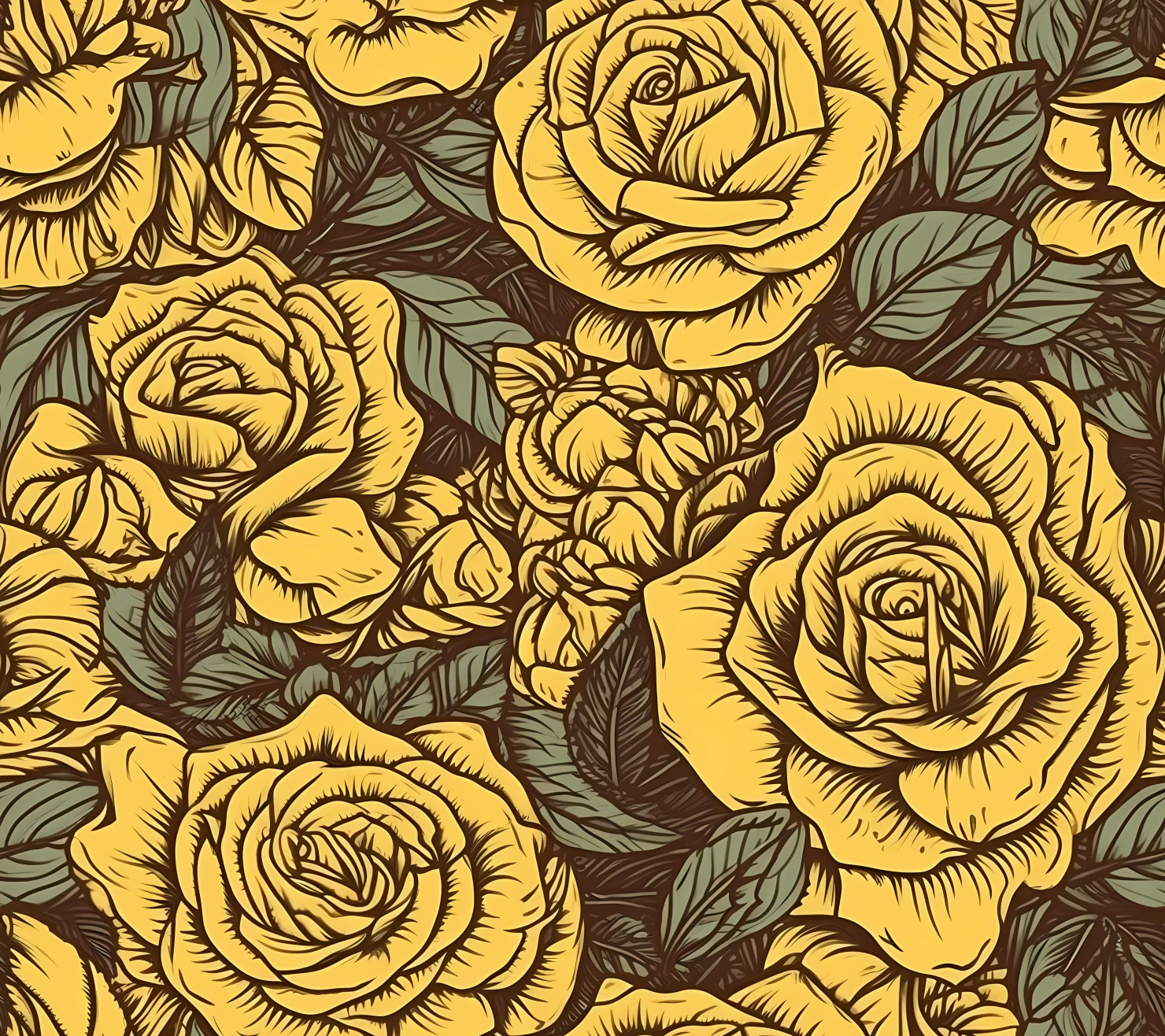 Yellow rose boho seamless pattern on a light color background #29894