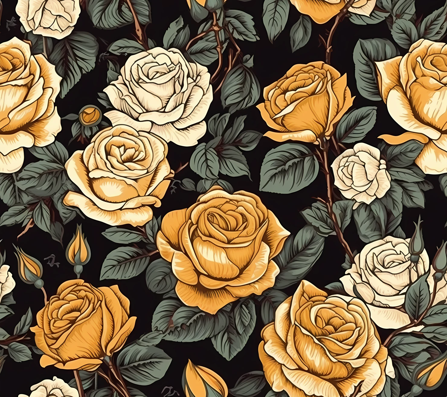 Yellow rose boho seamless pattern on a light color background #29895