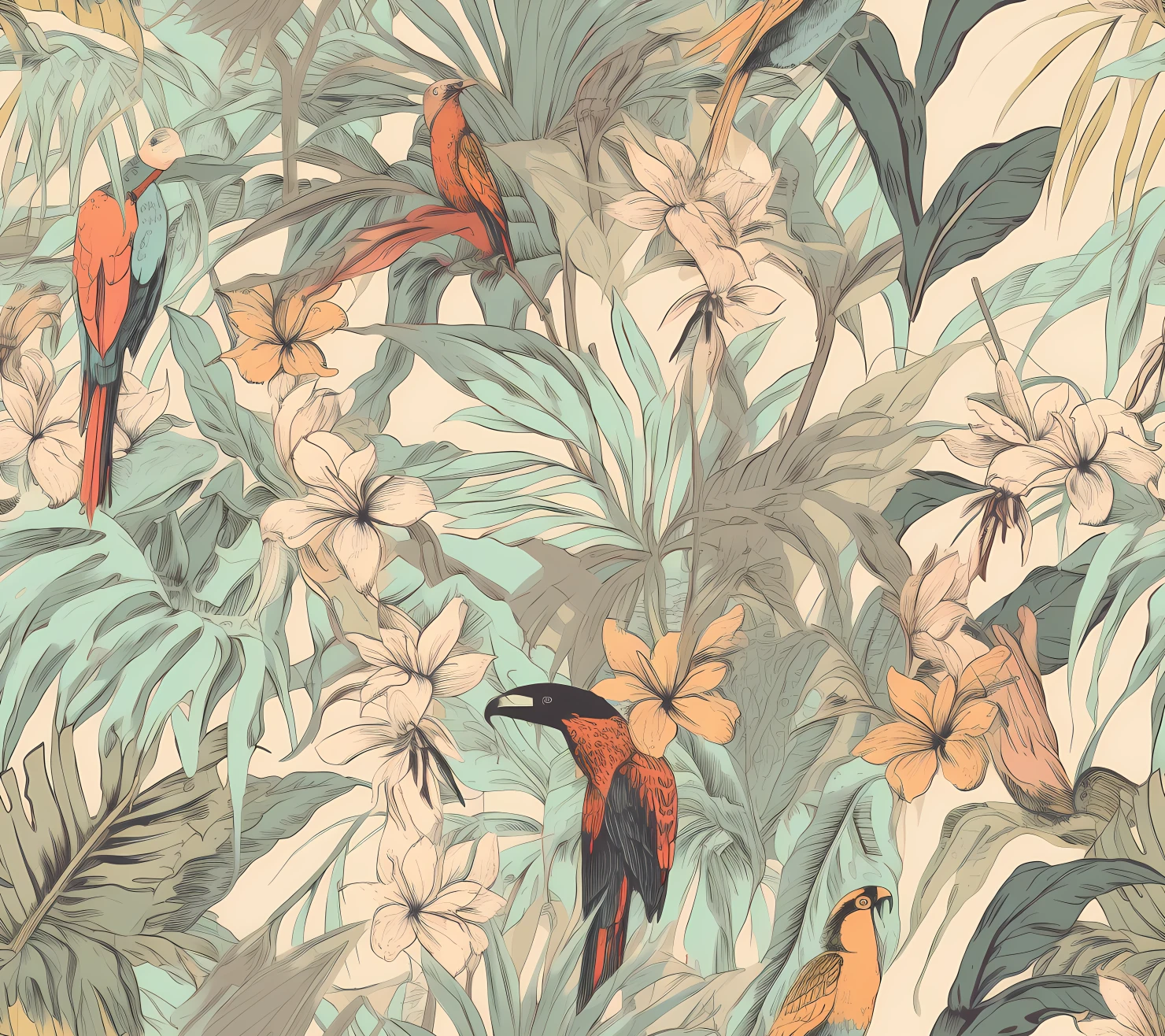 Tropical Canopy seamless pattern on a light color background #29898