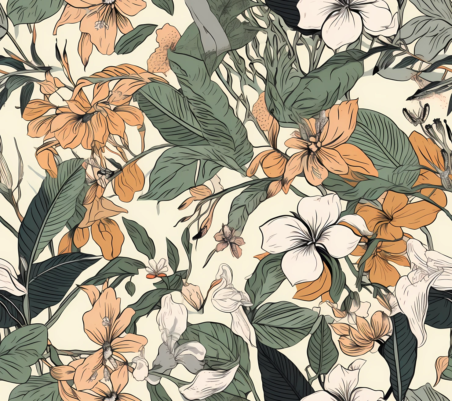 Tropical Canopy seamless pattern on a light color background #29899