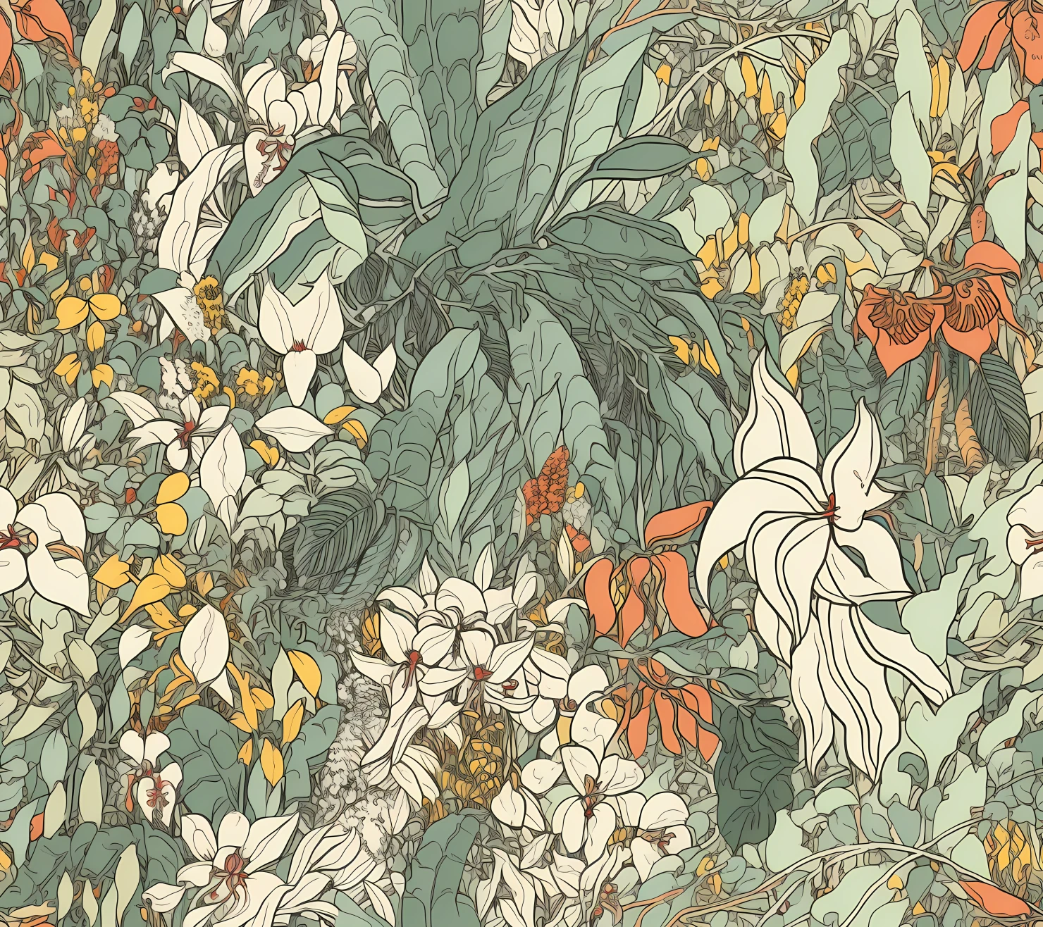 Tropical Canopy seamless pattern on a light color background #29900