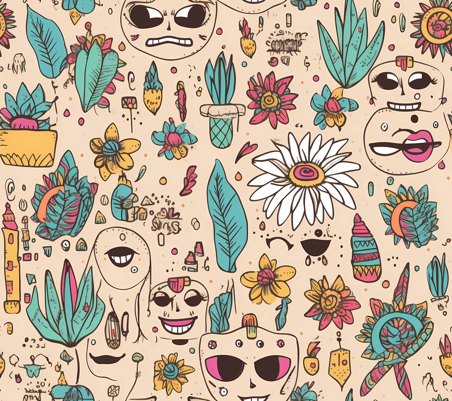 Emoji boho seamless pattern on a light color background #29906