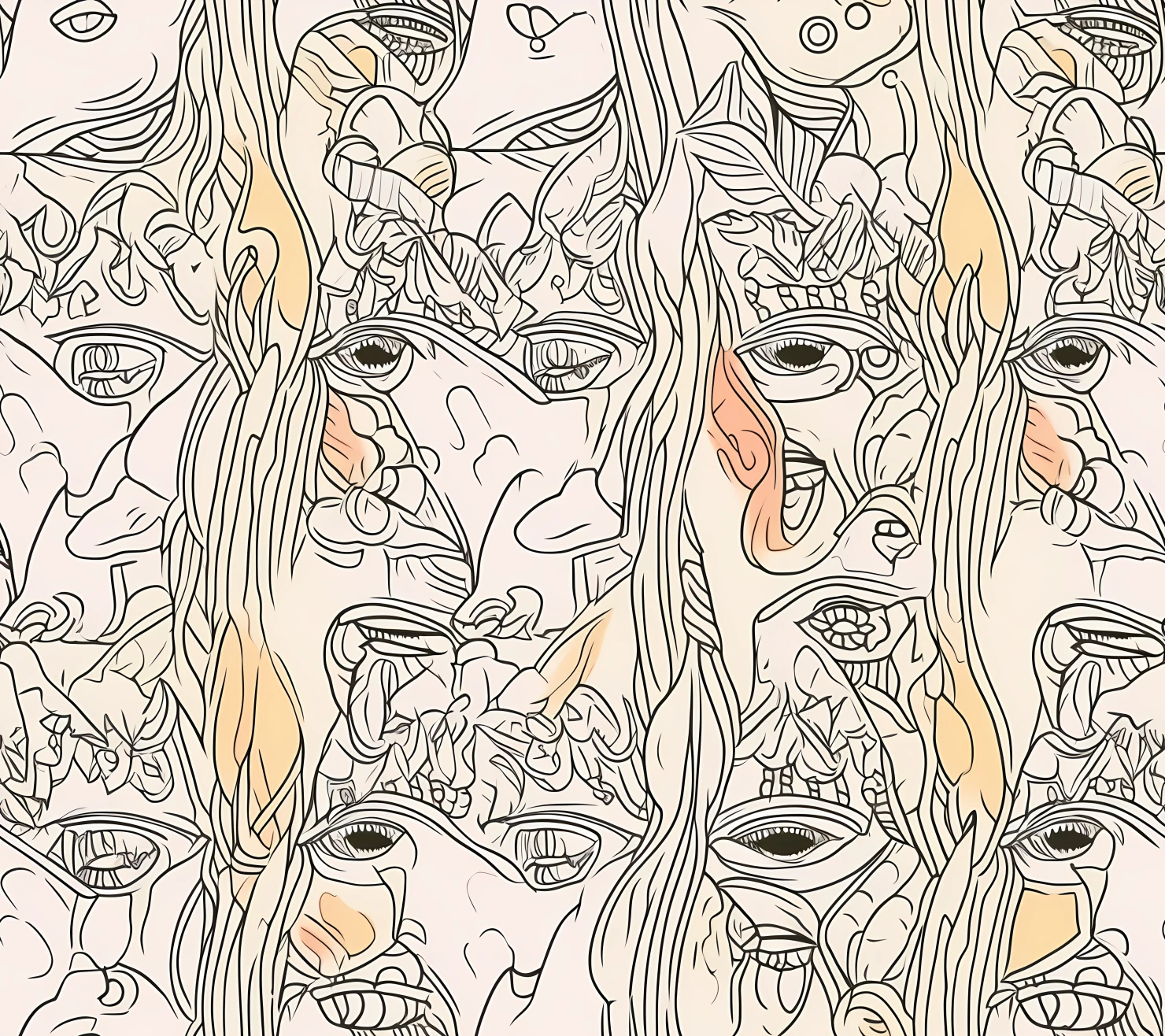 Face boho seamless pattern on a light color background #29909