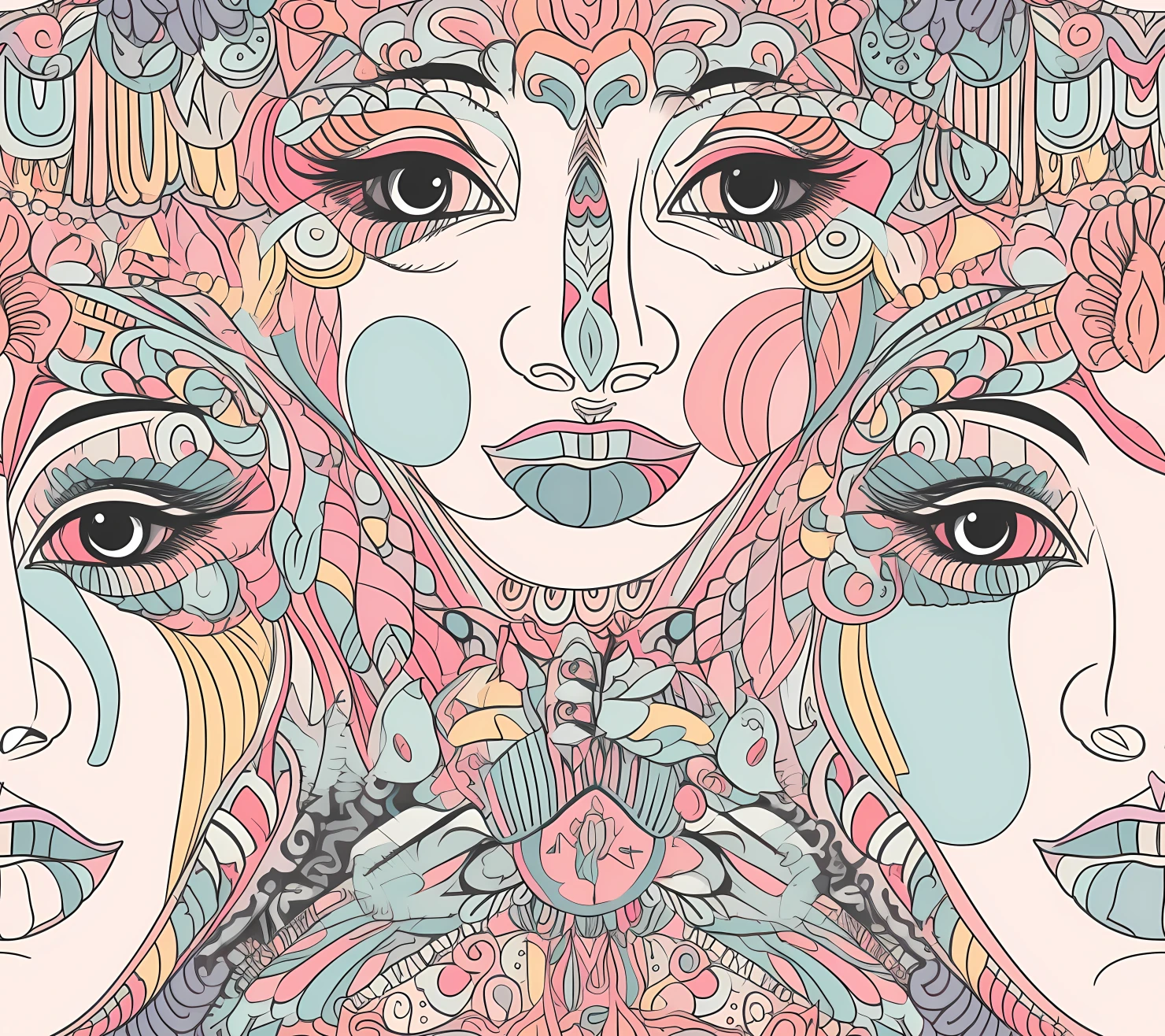 Face boho seamless pattern on a light color background #29910