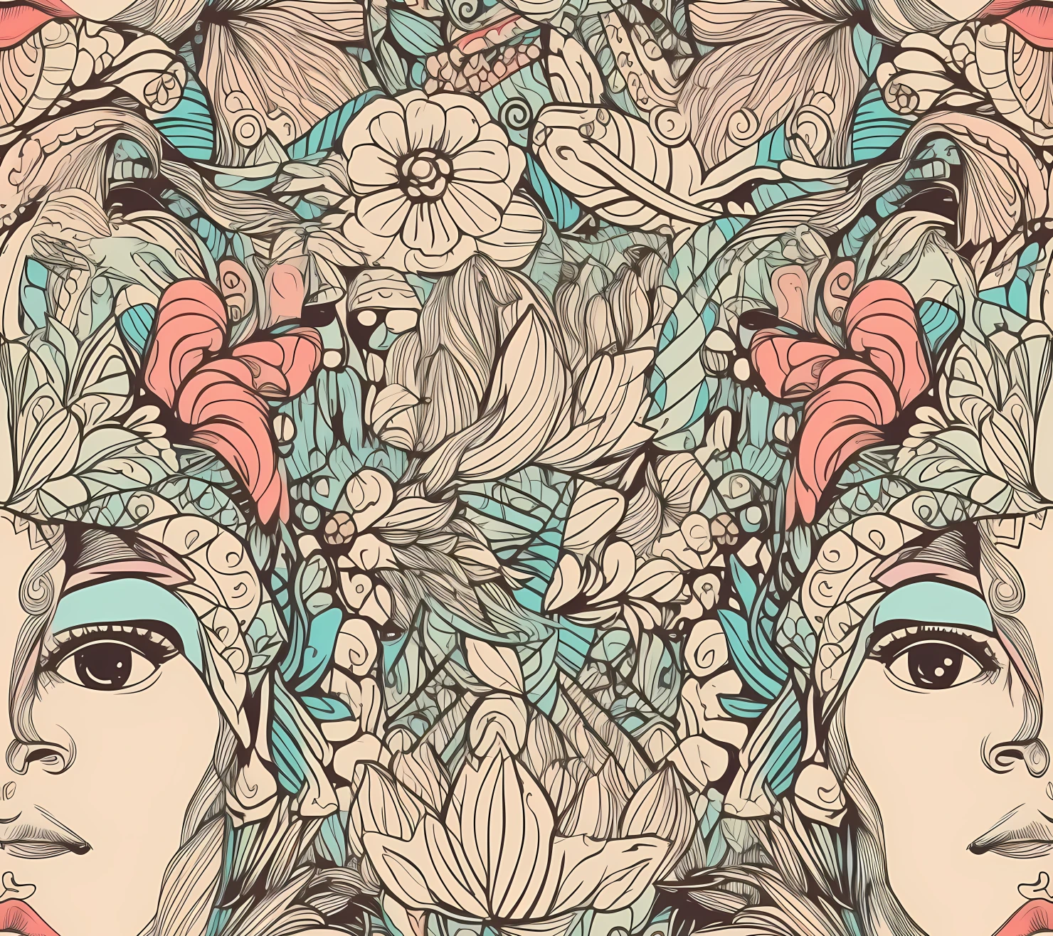 Face boho seamless pattern on a light color background #29911