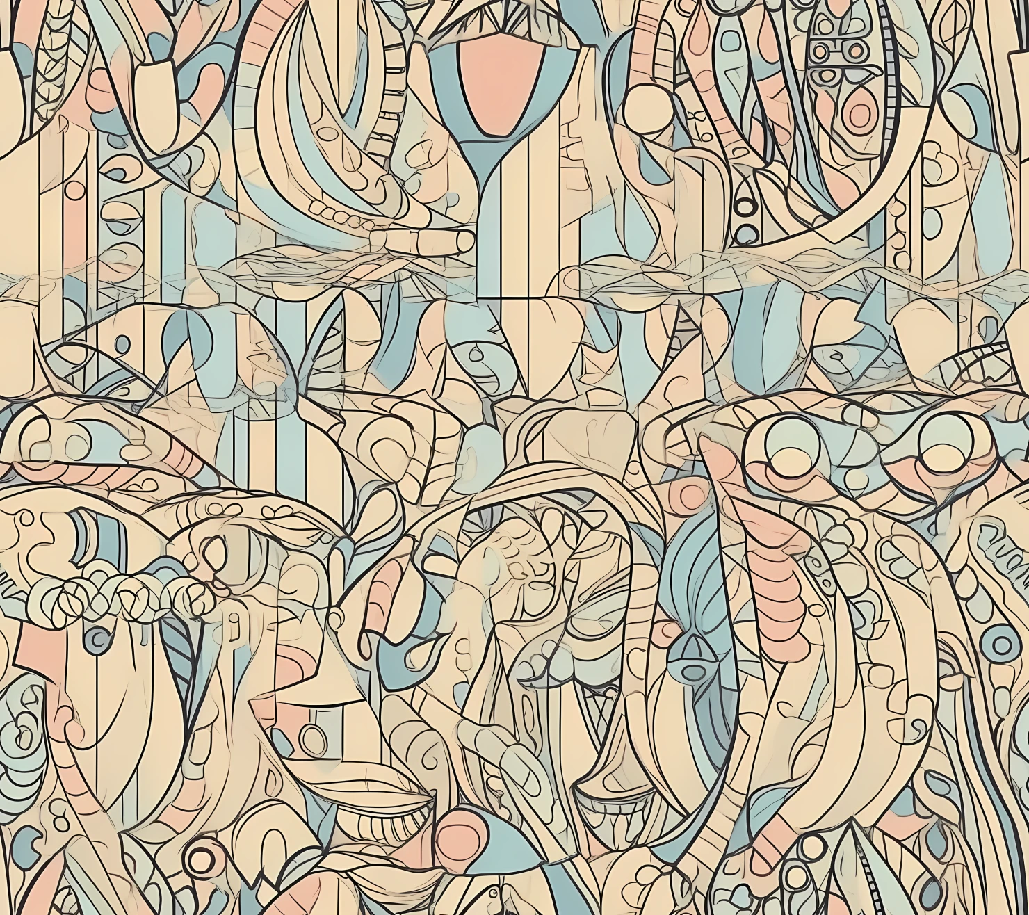 Face boho seamless pattern on a light color background #29912