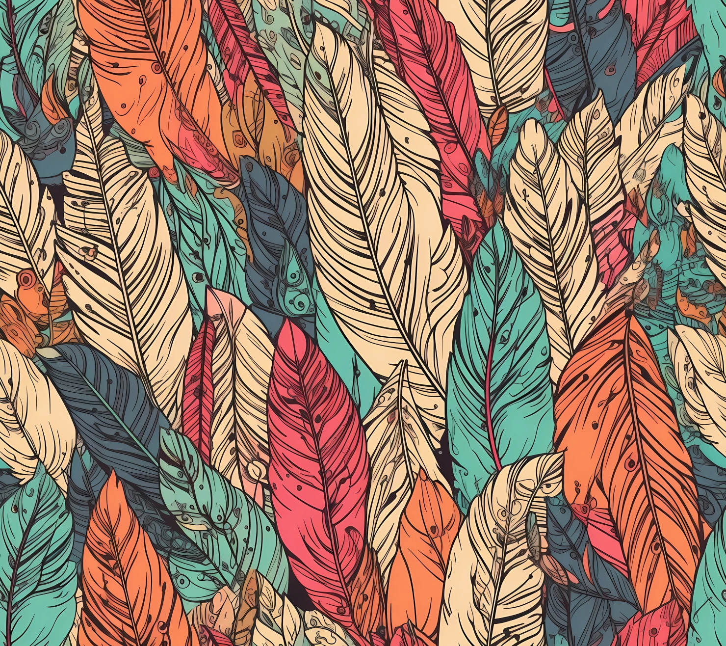 Feather boho seamless pattern on a light color background #29914