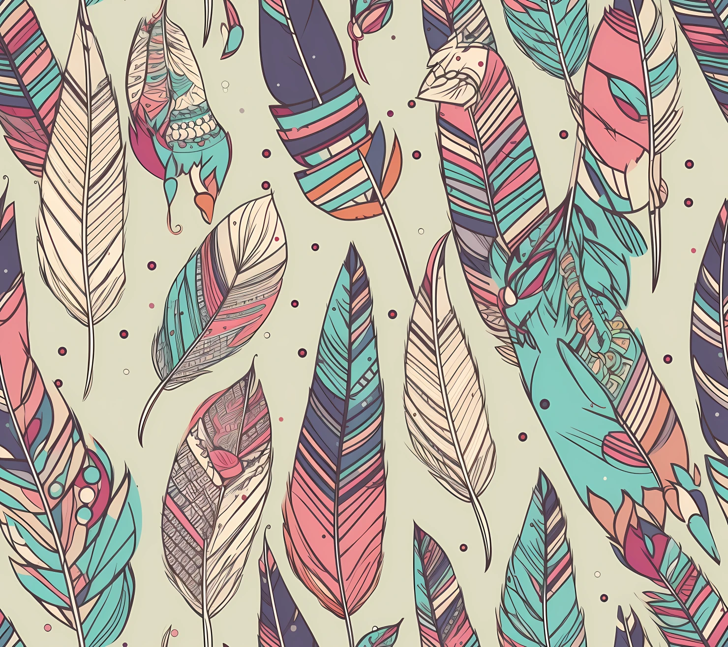 Feather boho seamless pattern on a light color background #29915