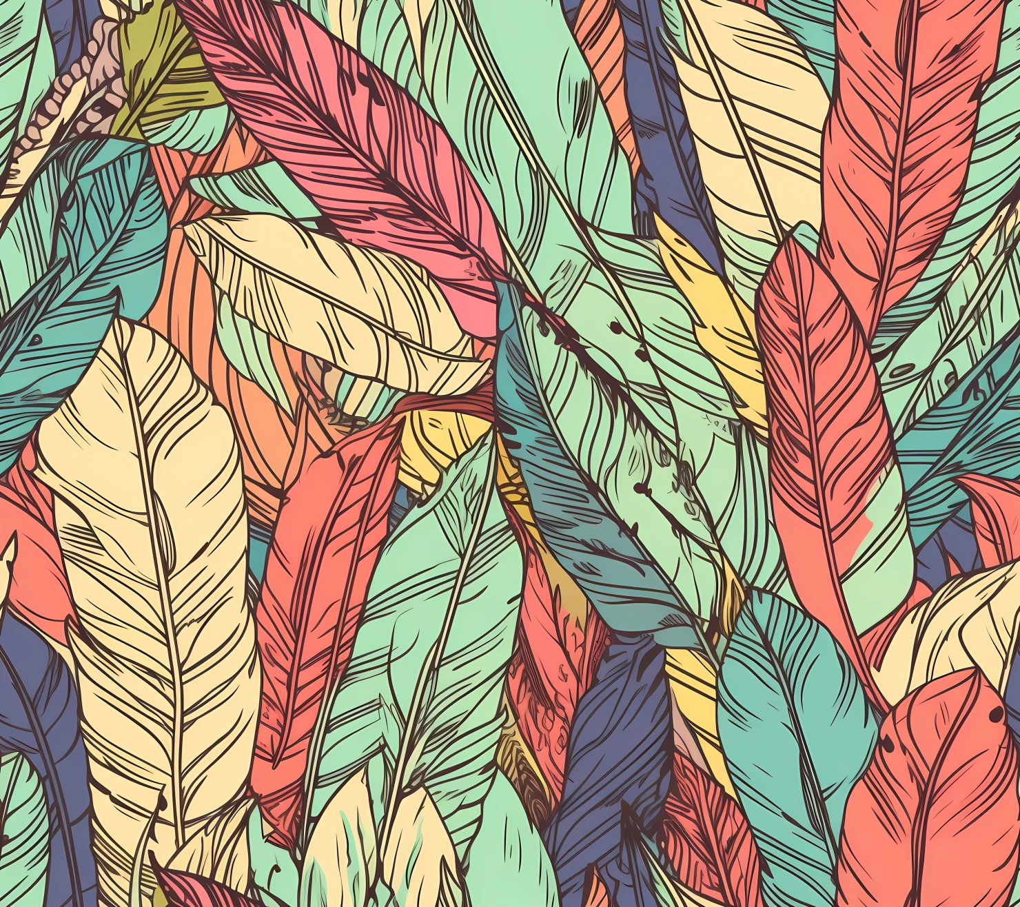 Feather boho seamless pattern on a light color background #29916