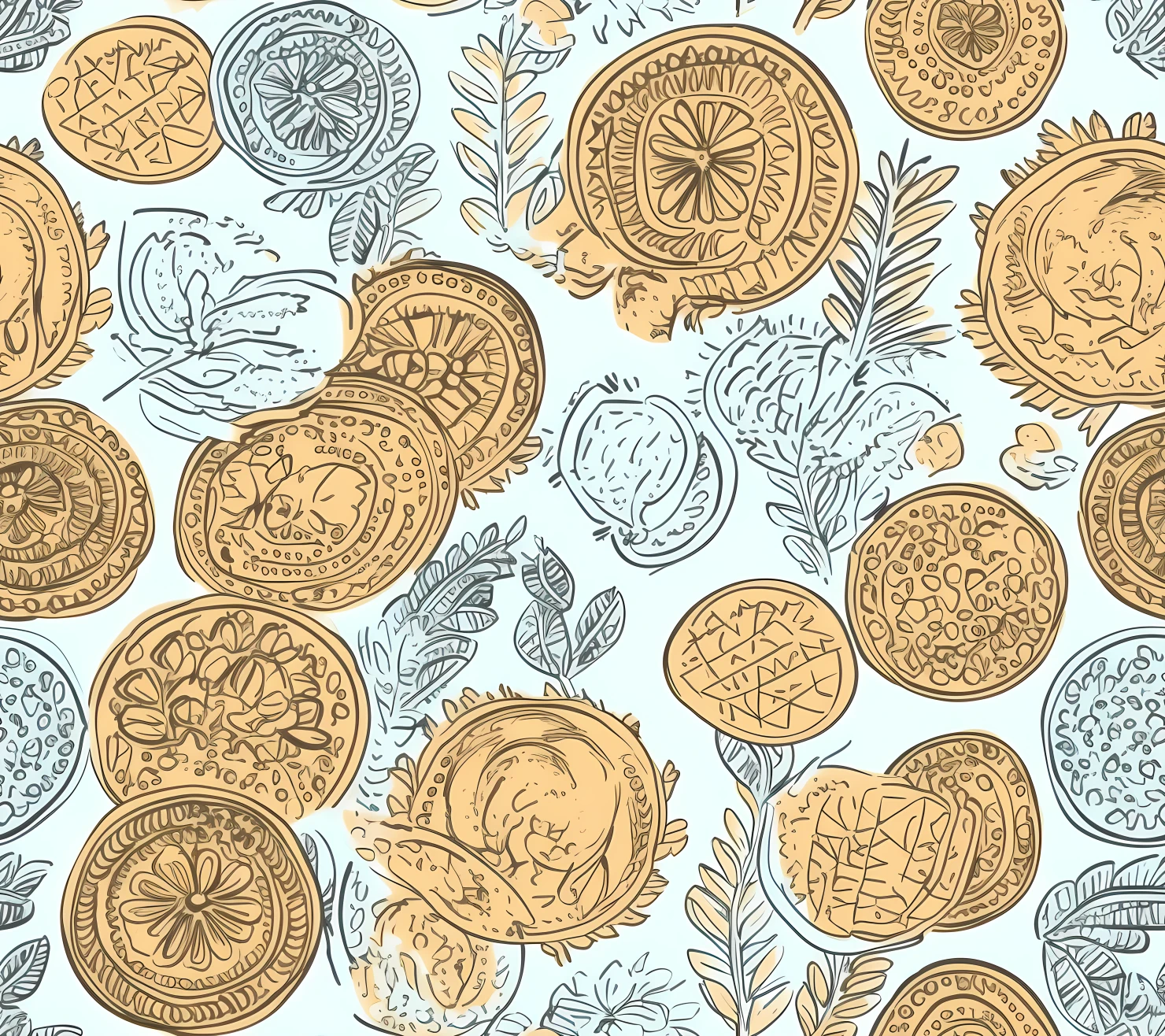 Gold coins boho seamless pattern on a light color background #29921