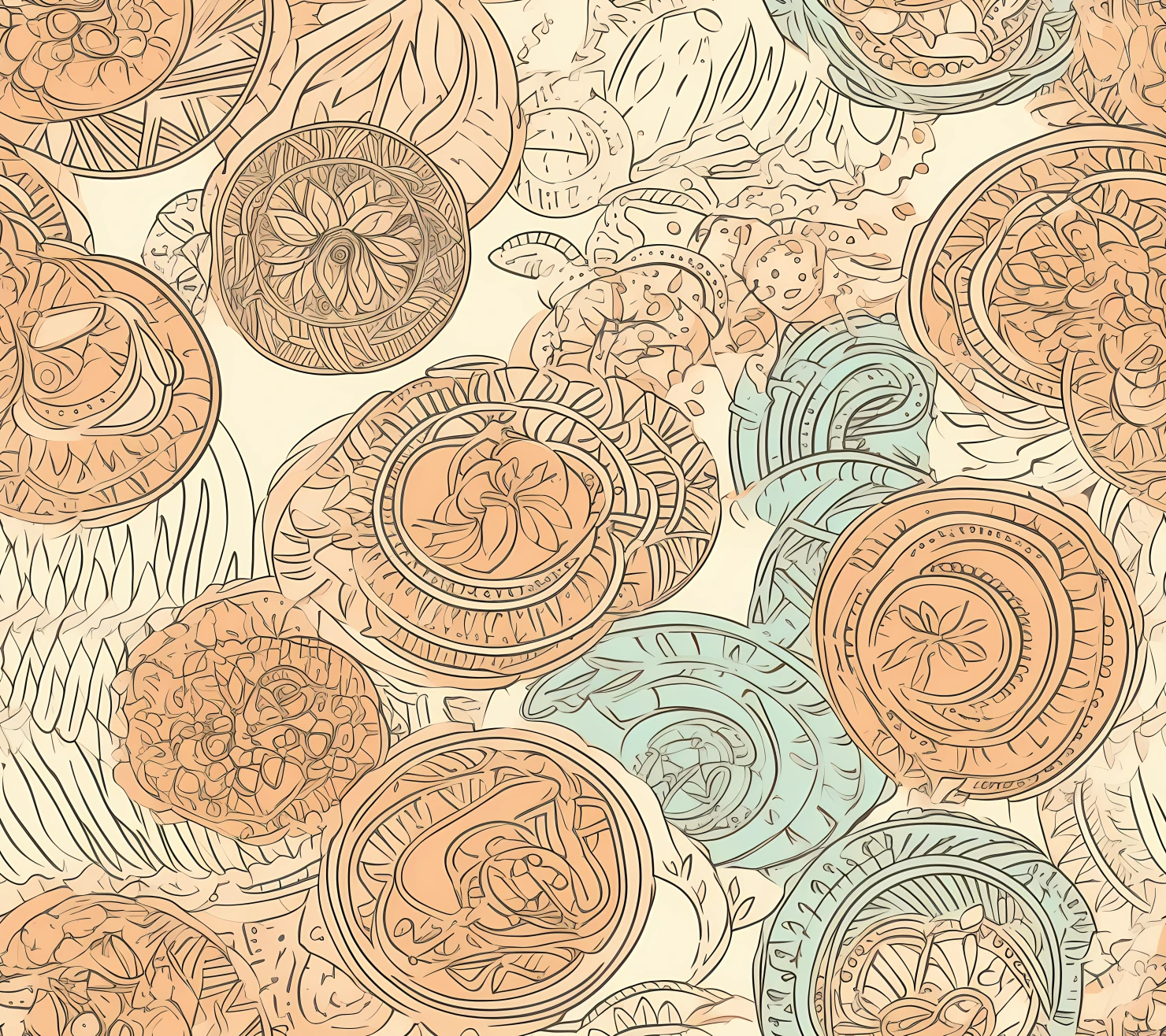 Gold coins boho seamless pattern on a light color background #29924