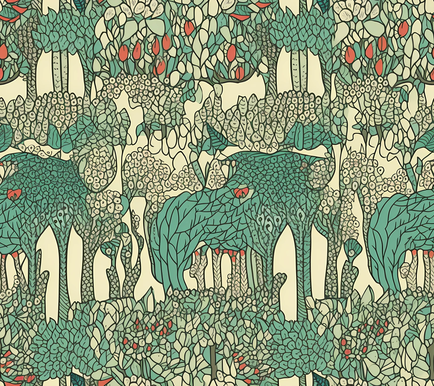 Green forest boho seamless pattern on a light color background #29926