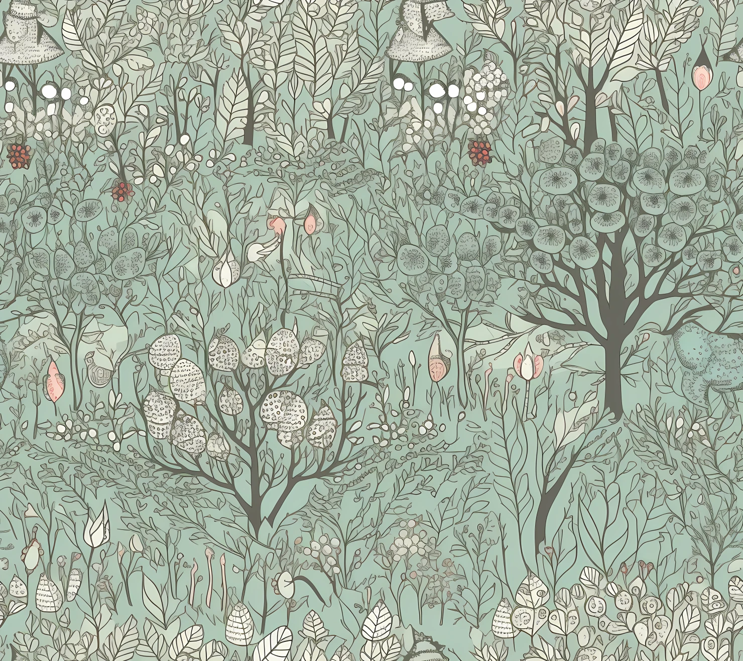 Green forest boho seamless pattern on a light color background #29927